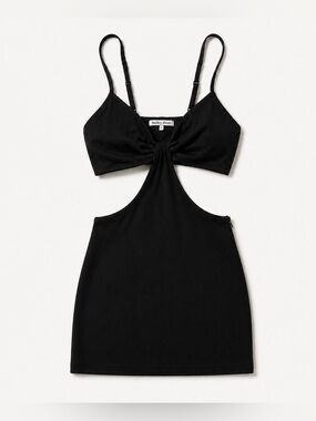 Bailey Rose Black Ribbed Knot-Front Cutout Bodycon Mini Dress